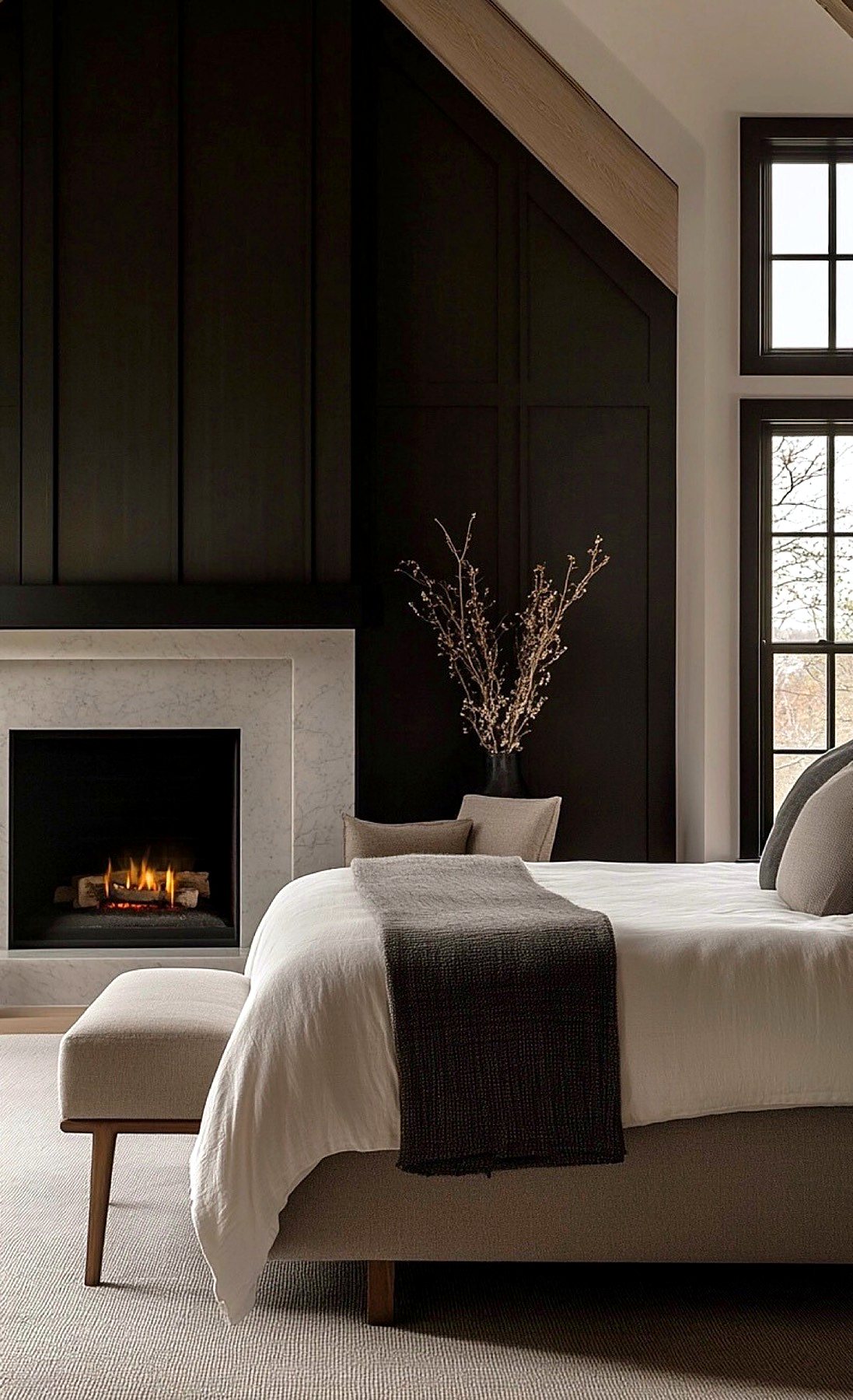 Panelled oak fireplace wall